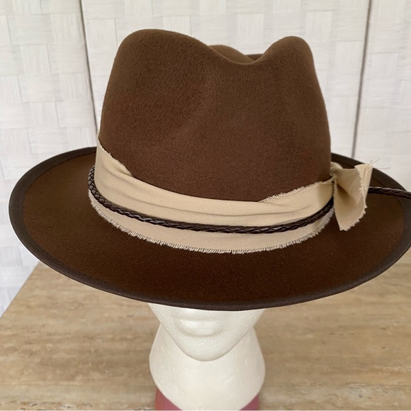 Men Women Hat Large Brown Fedora Felt Trilby Jazz Gatsby Panama Cap - Picture 7 of 10